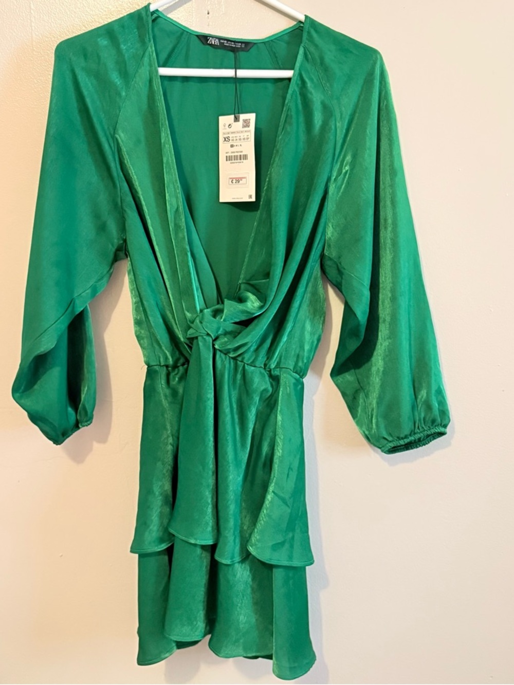 Zara Emerald Satin Knot-Front Mini Dress